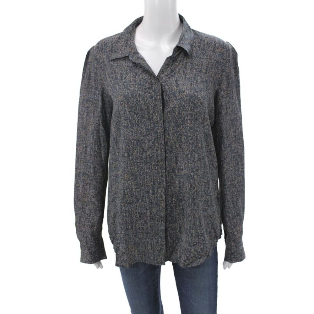 Theory Womens Silk Polka Dot Collared Button Long Sleeve Blouse Size L